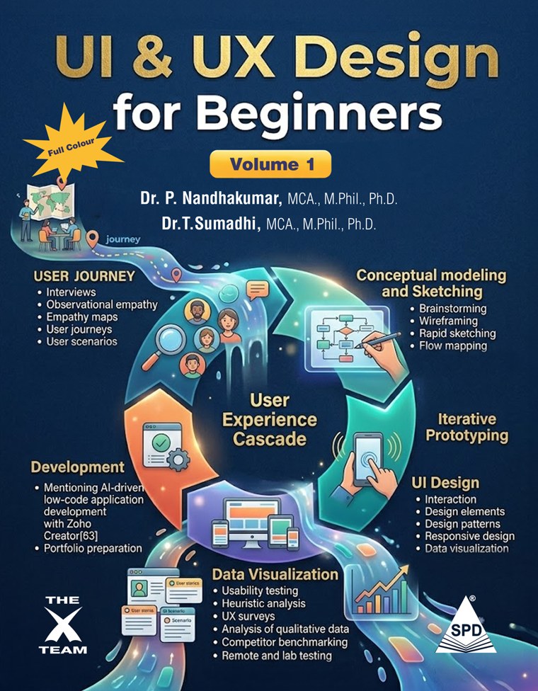 Book cover: UI & UX Design for Beginners, Volume 1, by Dr. P. Nandhakumar and Dr. T. Sumadhi
